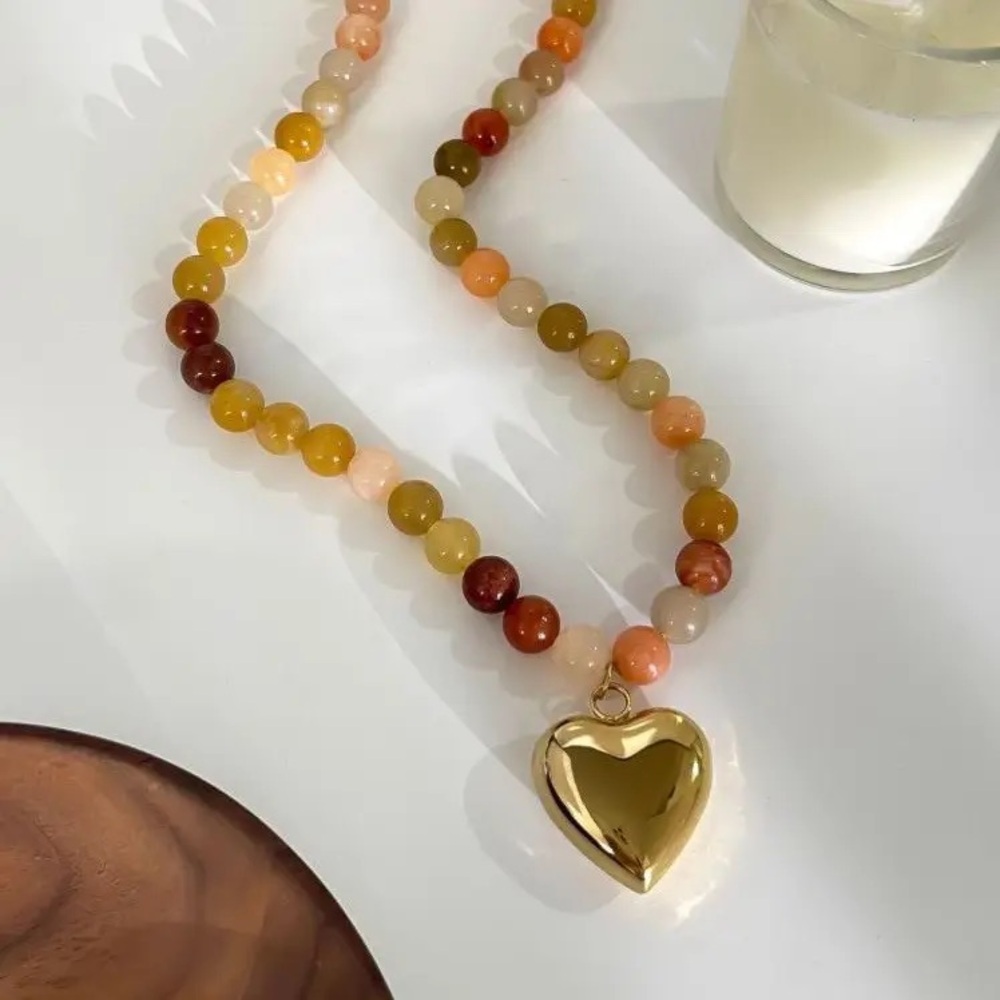 Vibrant Beaded Necklace with Gold Heart Pendant - Picture 6 of 6